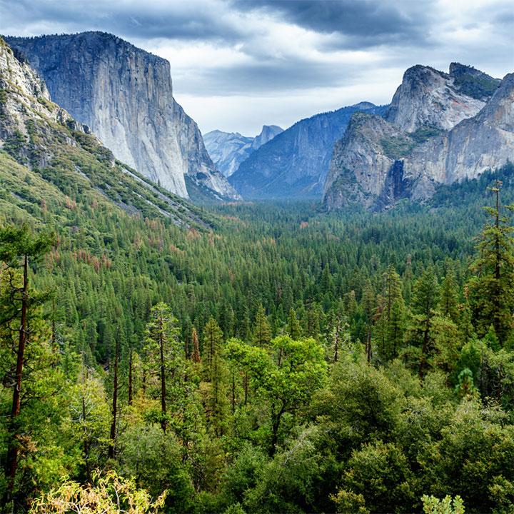 a birds eye view of the Yosemite Valley