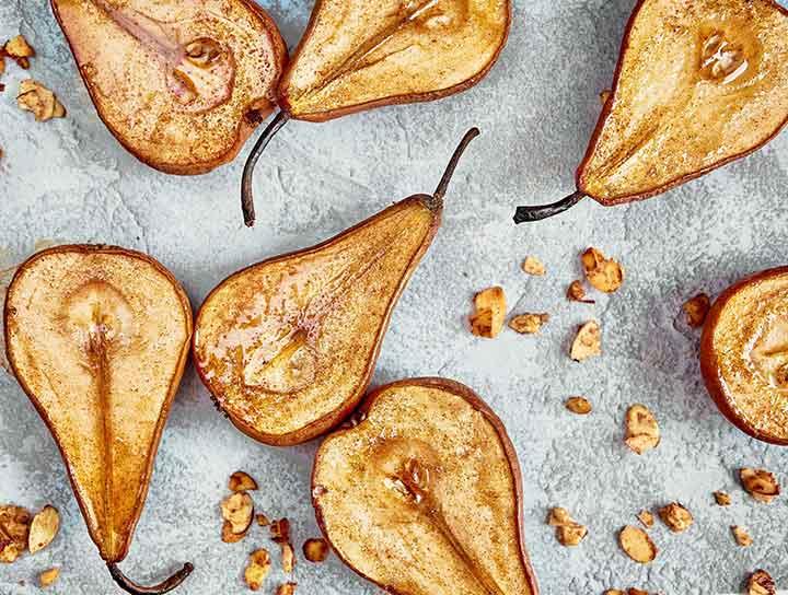 baked pears on a table