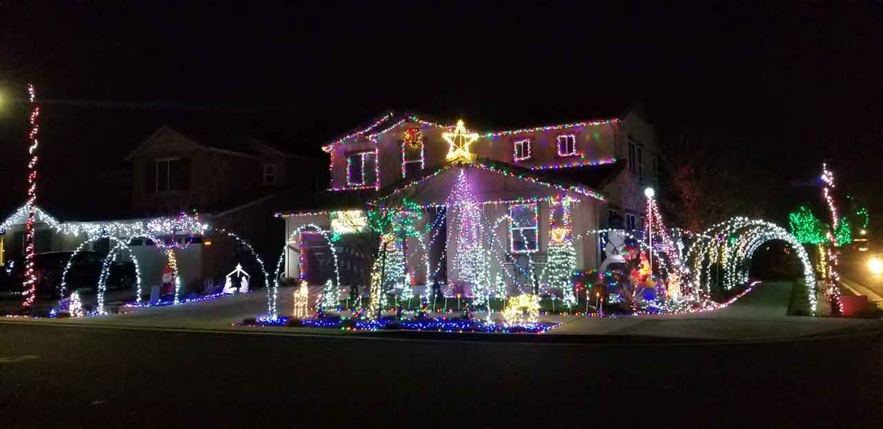 home decorated with christmas lights